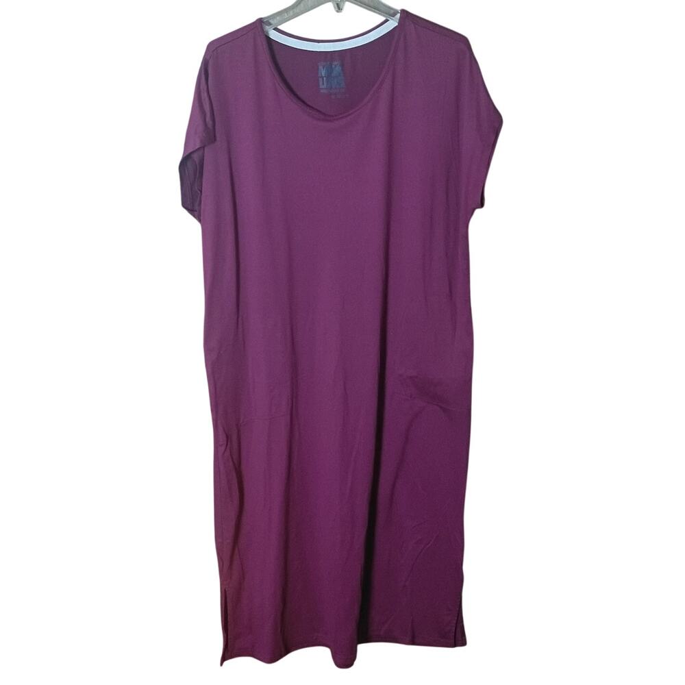 Muk Luk Women XL Purple Knit Short Sleeve Pockets Midi Shirt Dress